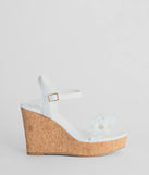 Whimsical Touch Pearl Flower Strap Cork Wedges