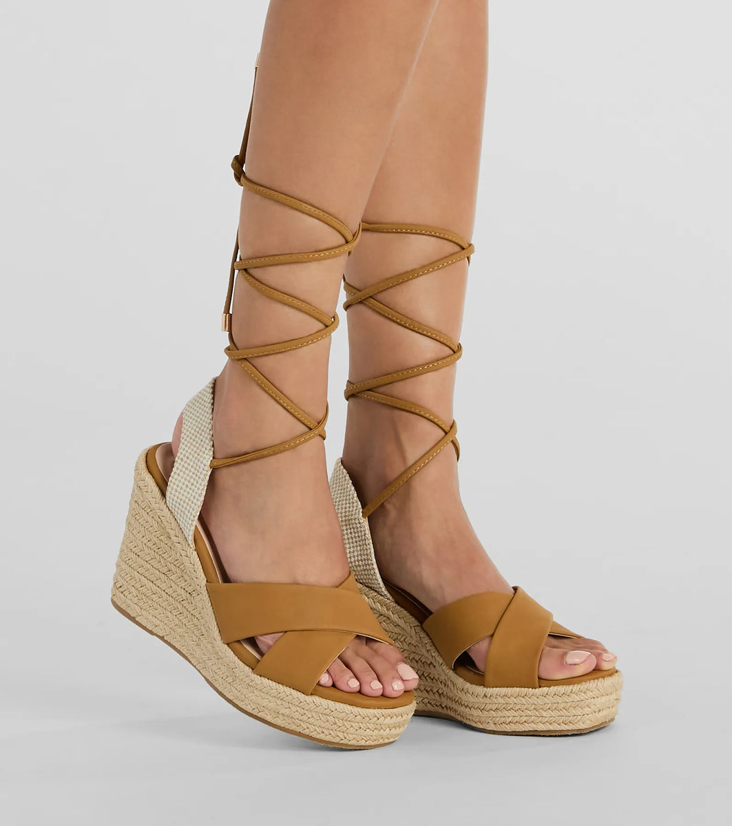 Open Toe Season Lace-Up Espadrille Wedges