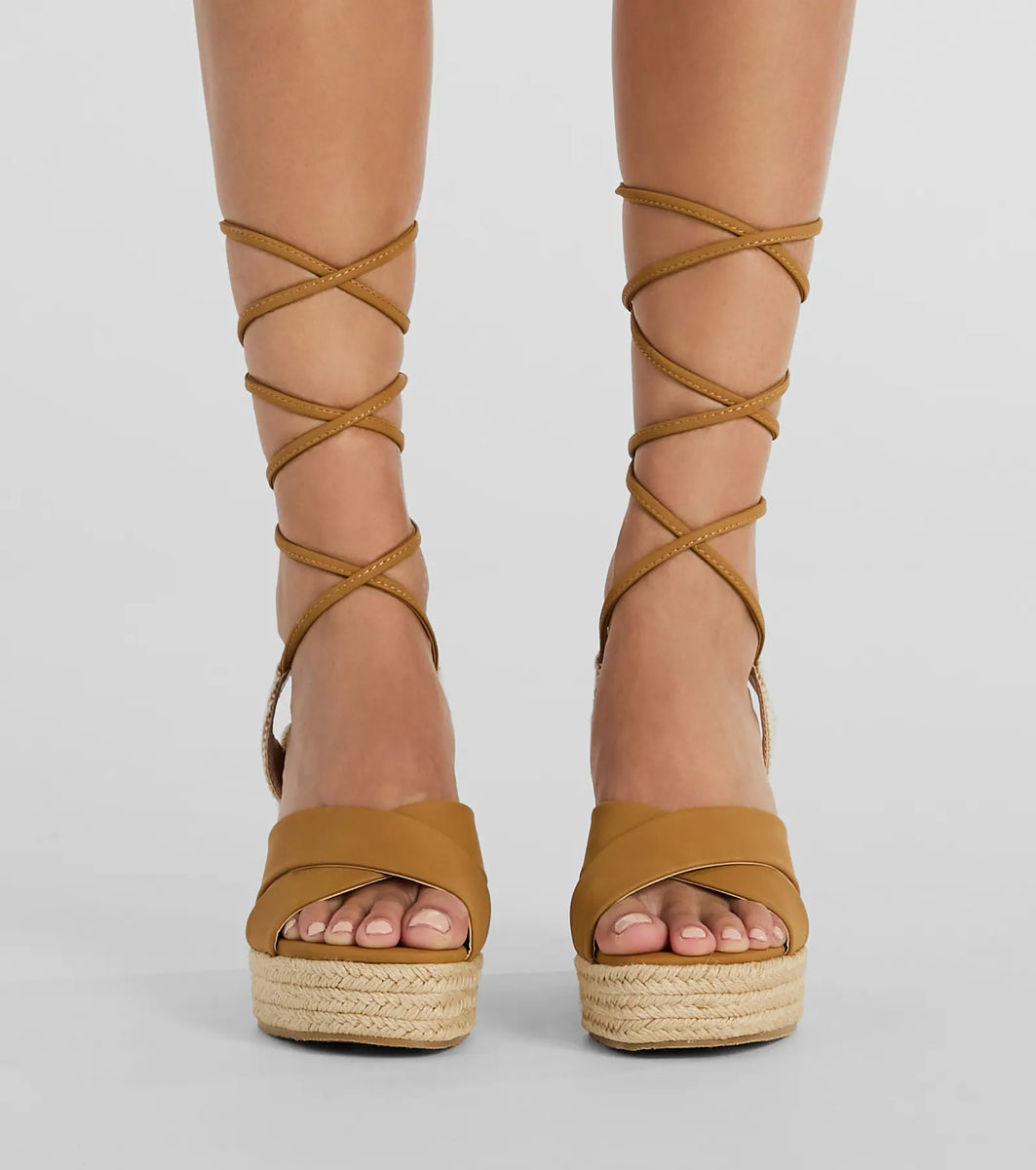 Open Toe Season Lace-Up Espadrille Wedges