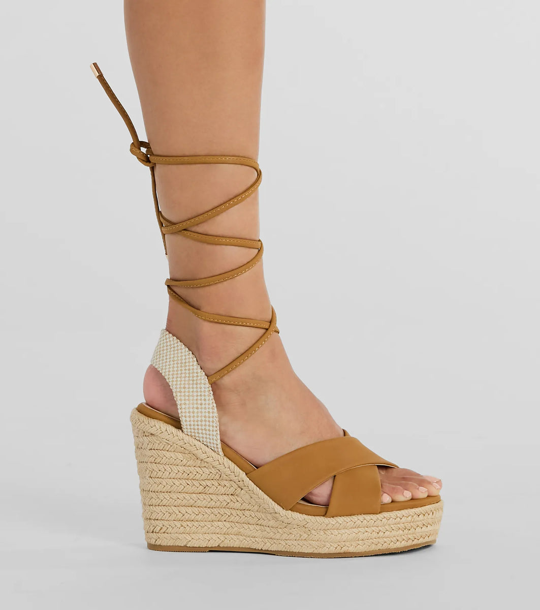 Open Toe Season Lace-Up Espadrille Wedges