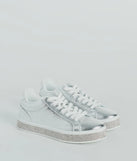 Playful Shimmer Rhinestone Trim Platform Sneakers