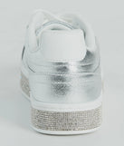 Playful Shimmer Rhinestone Trim Platform Sneakers