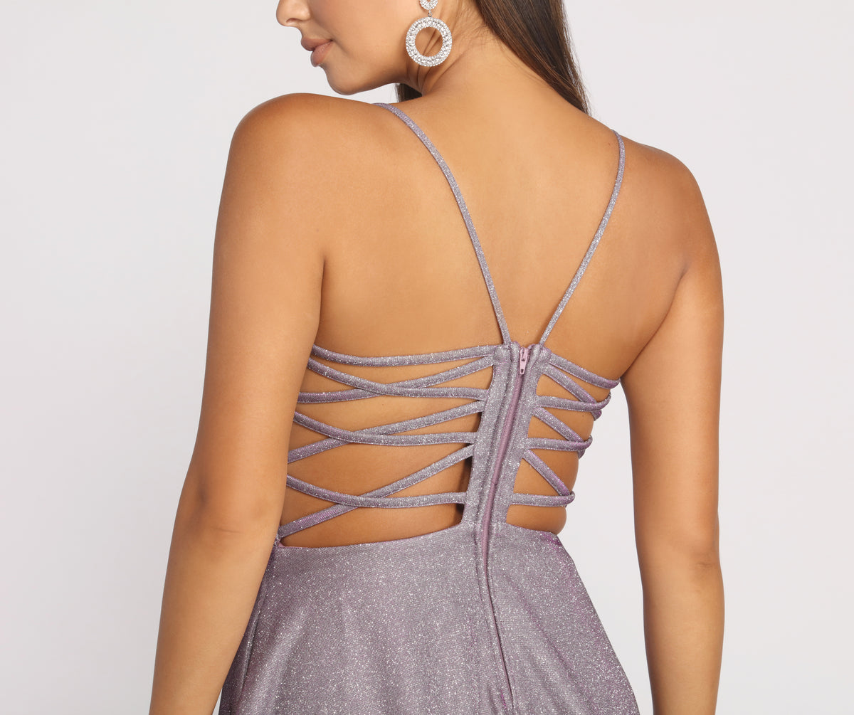 Aline Woven Glitter Lace Up Party Dress