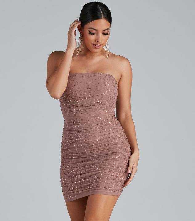 The Desi Heatstone Corset Mini Party Dress is a gorgeous pick as your 2023 prom dress or formal gown for wedding guest, spring bridesmaid, or army ball attire!