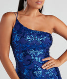 You'll be the best dressed in the Kai Formal One-Shoulder Sequin Short Dress as your fall formal dress with unique details from Windsor.