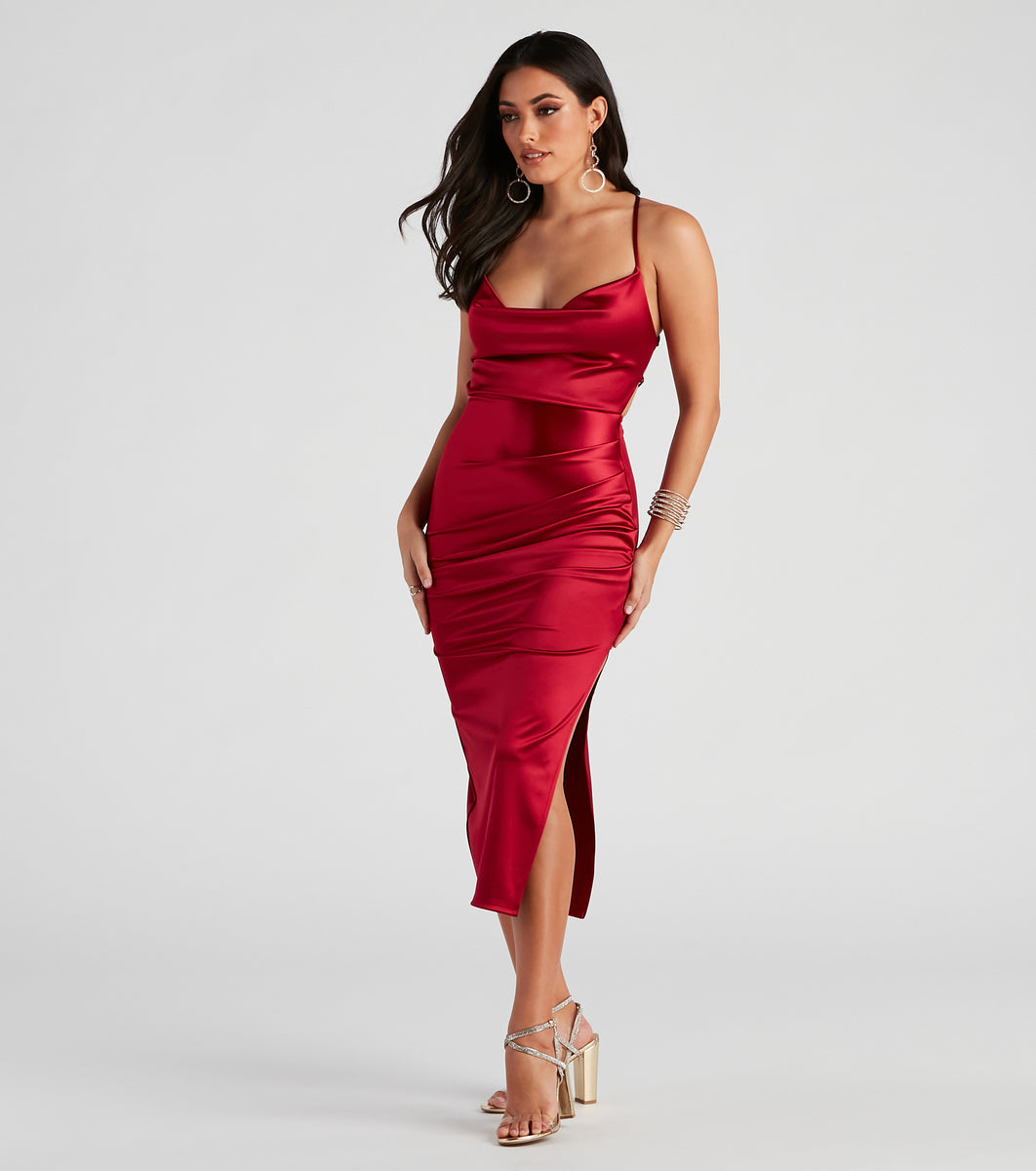 Robin Formal Satin Lace-Up Midi Dress