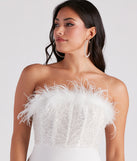Anabelle Feather Corset Party Dress is a gorgeous pick as your summer formal dress for wedding guests, bridesmaids, or military birthday ball attire!