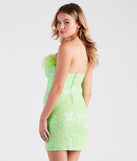 Mae Strapless Feather Sequin Party Dress is a gorgeous pick as your summer formal dress for wedding guests, bridesmaids, or military birthday ball attire!