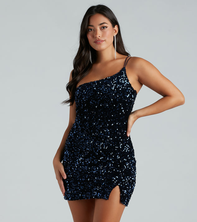 Katrina Sequin One-Shoulder Bodycon Dress is the perfect homecoming dress pick with on-trend details to make the 2024 dance your most memorable event yet!