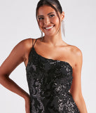 You'll be the best dressed in the Kai Formal One-Shoulder Sequin Short Dress as your fall formal dress with unique details from Windsor.