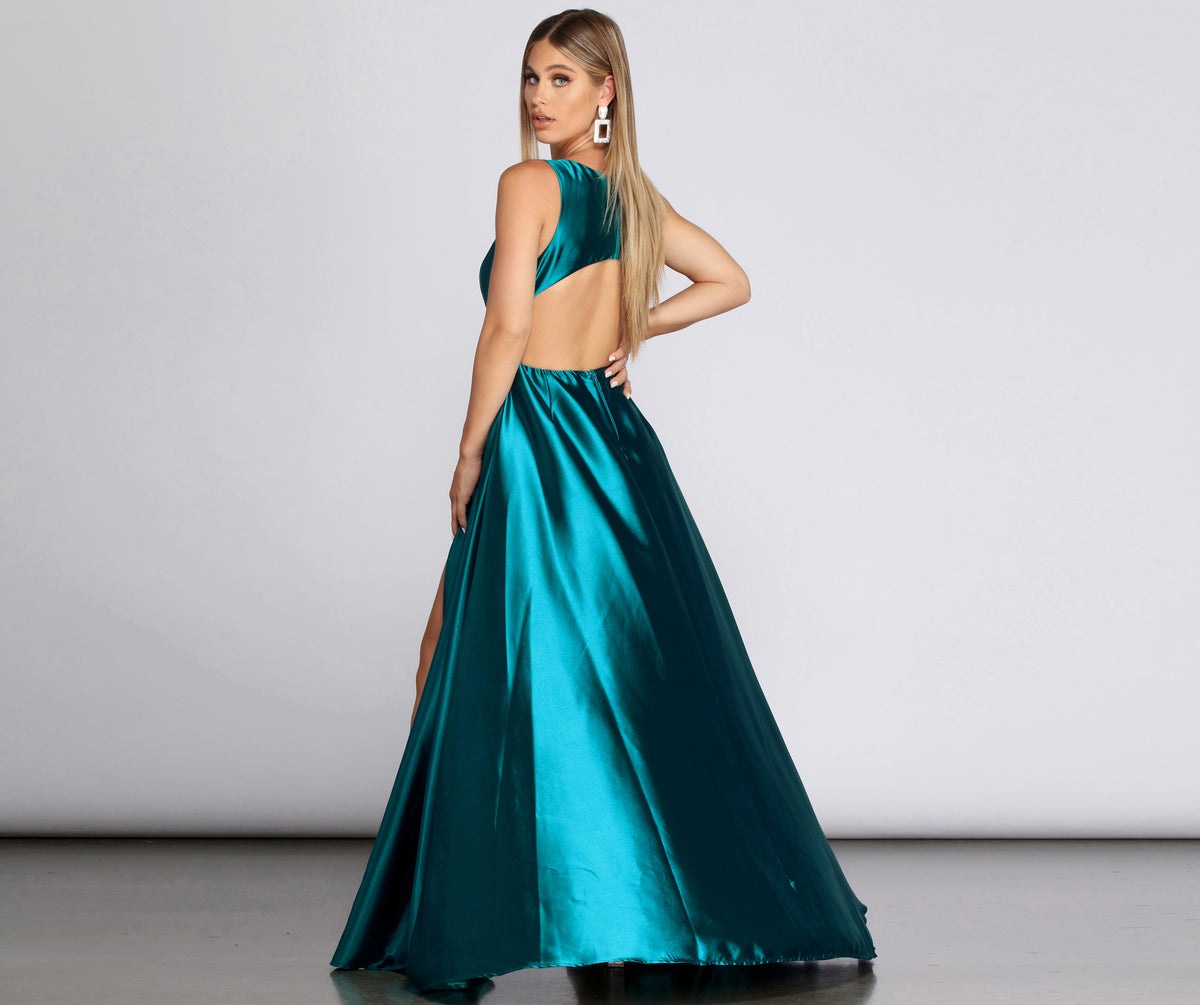 Sam Formal Satin Open Back Dress