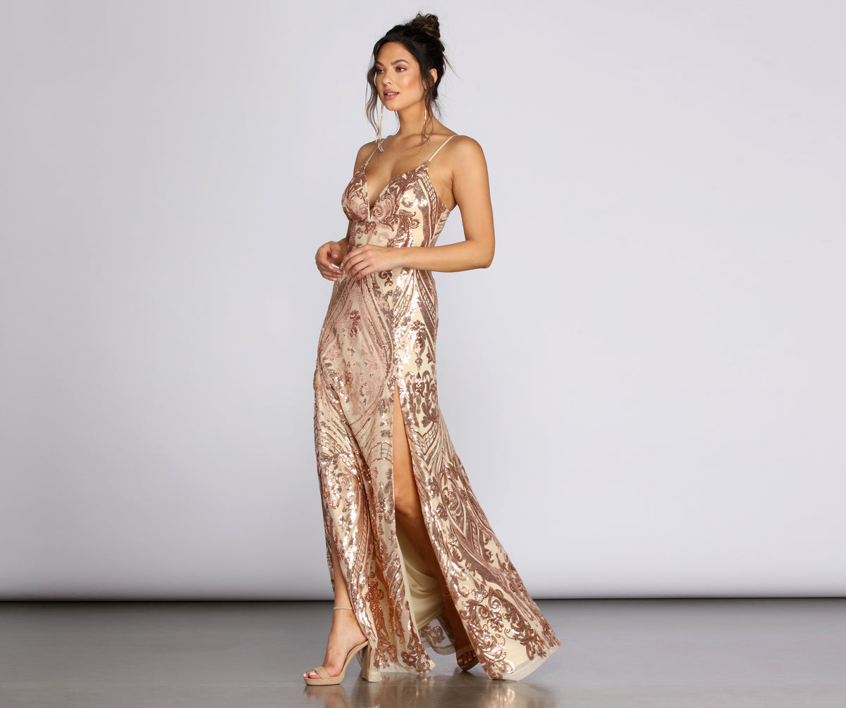 Mckenna Formal Sequin Scroll Dress