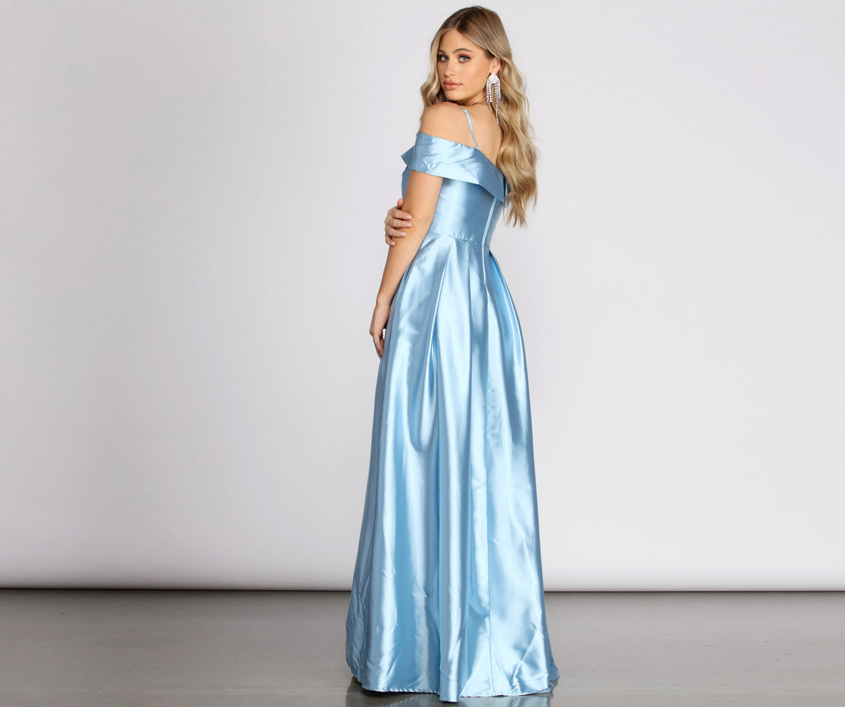 Cecilia Satin Off Shoulder A-Line Dress