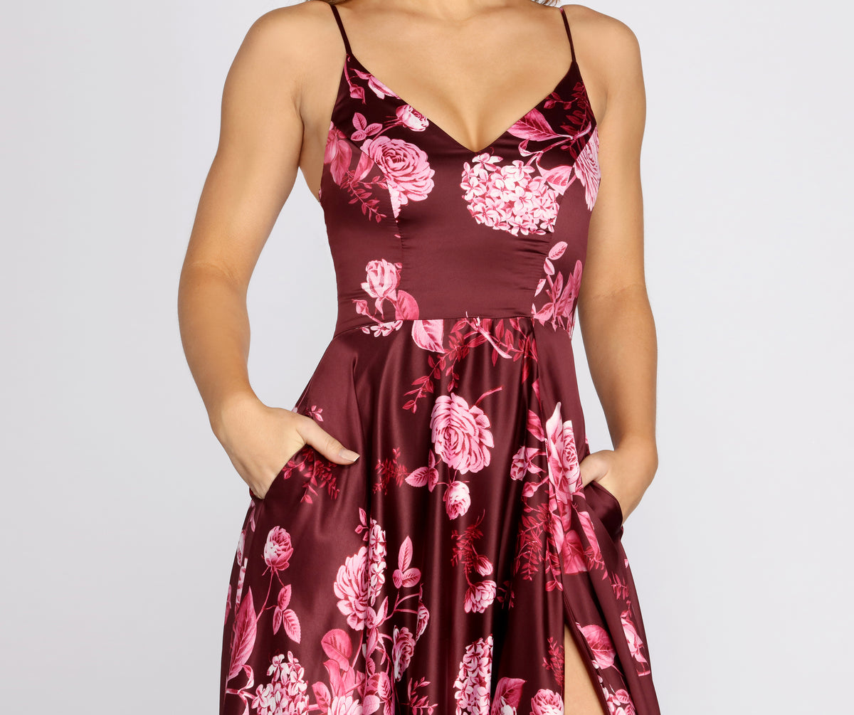 Lhea Satin Floral A-Line Dress