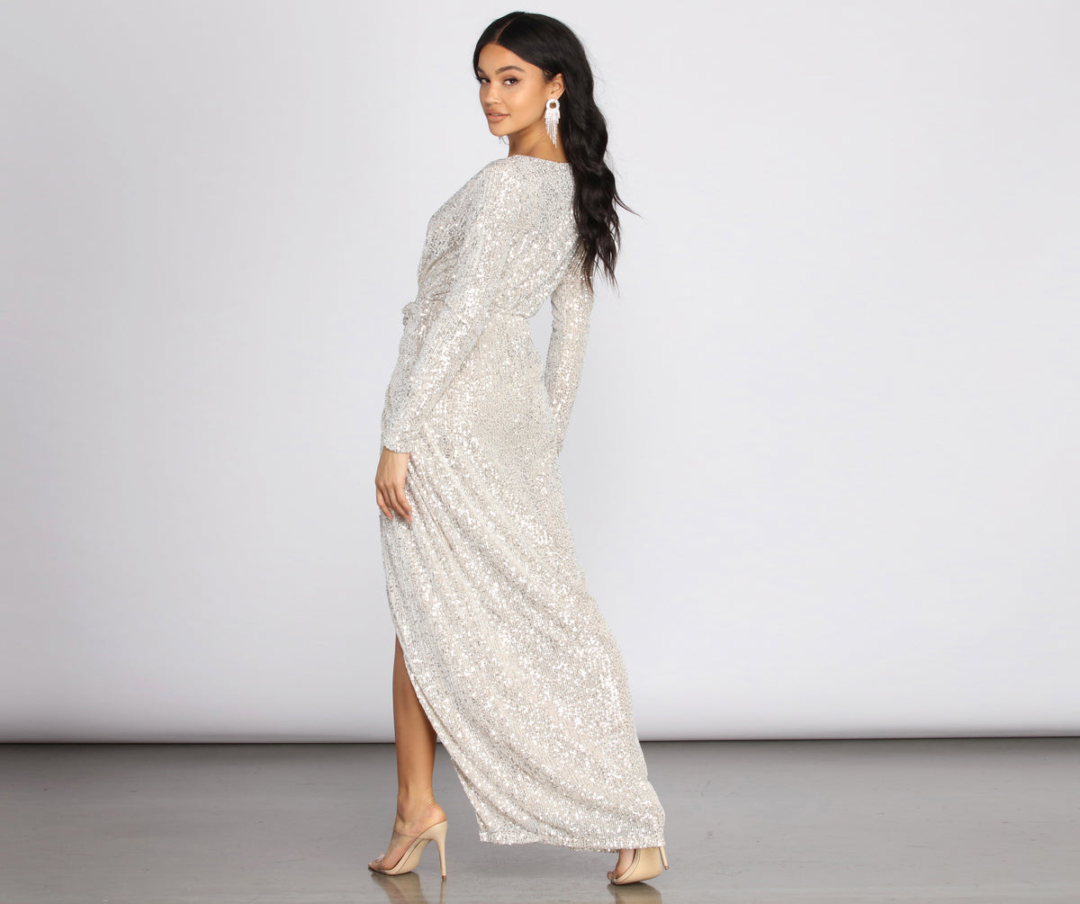 Bella Formal Sequin Wrap Dress