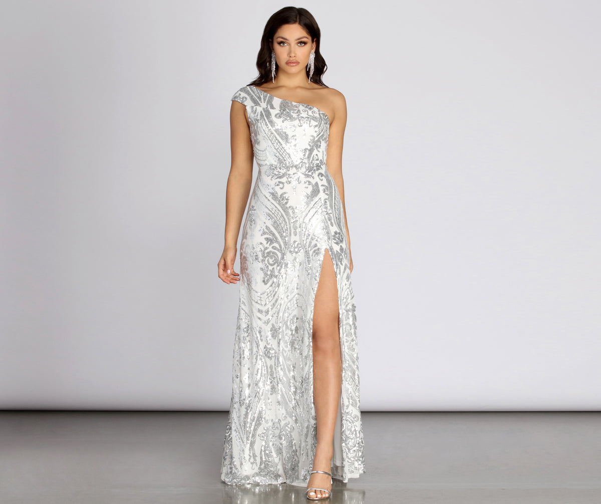 Meredith One-Shoulder Sequin Formal Dress