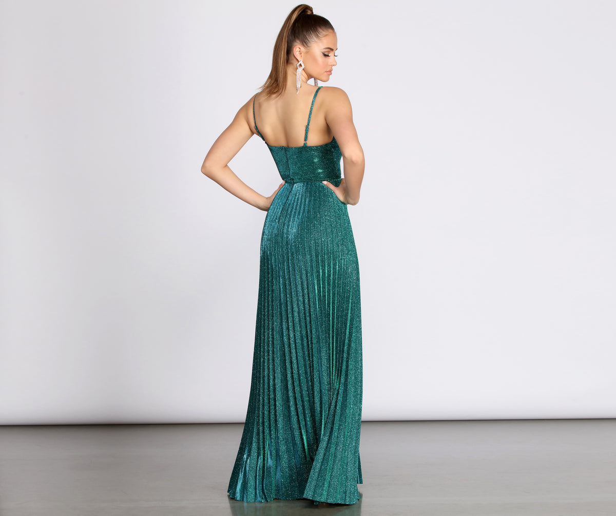 Aida Glitter Shine Pleated A-Line Dress