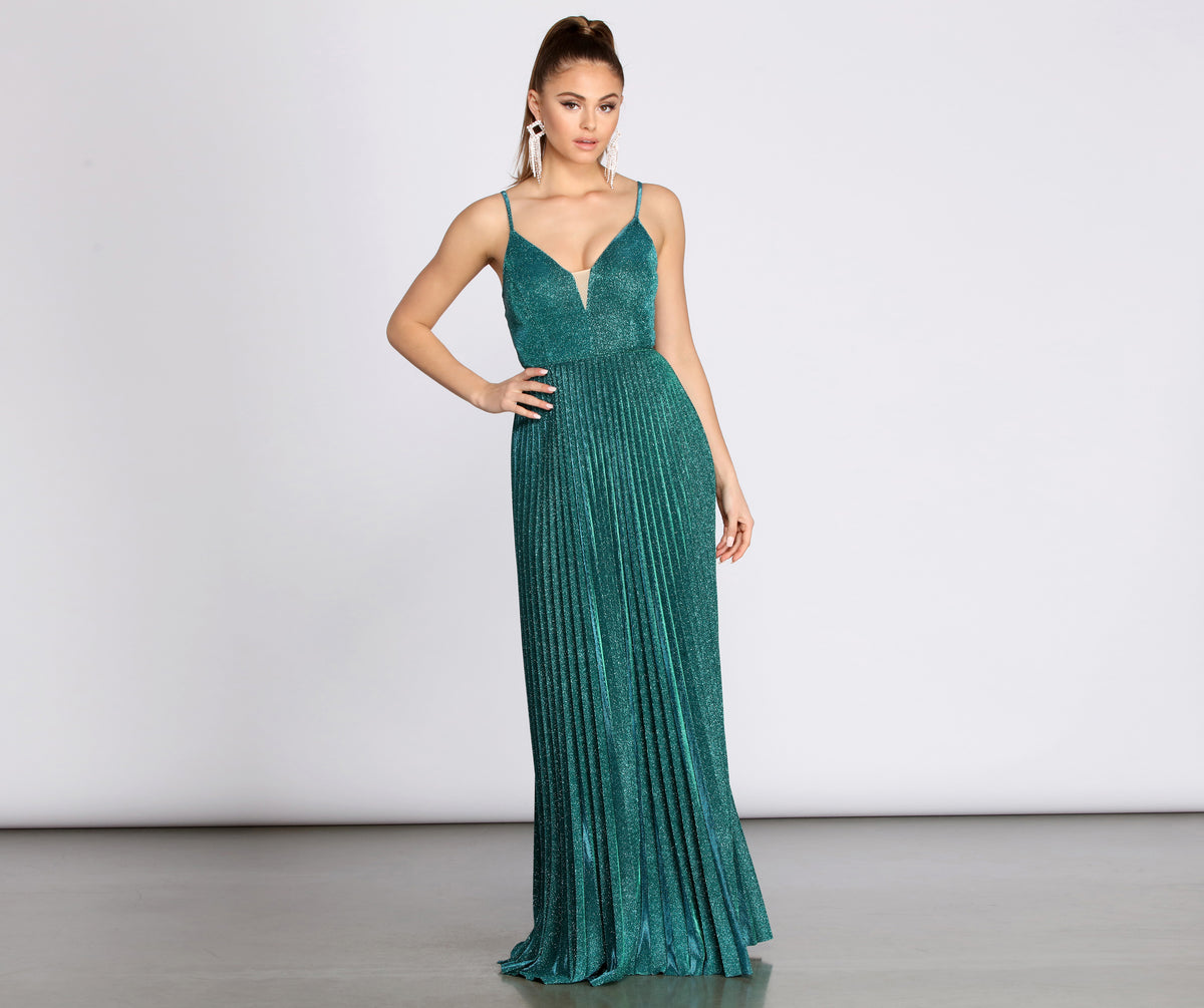 Aida Glitter Shine Pleated A-Line Dress