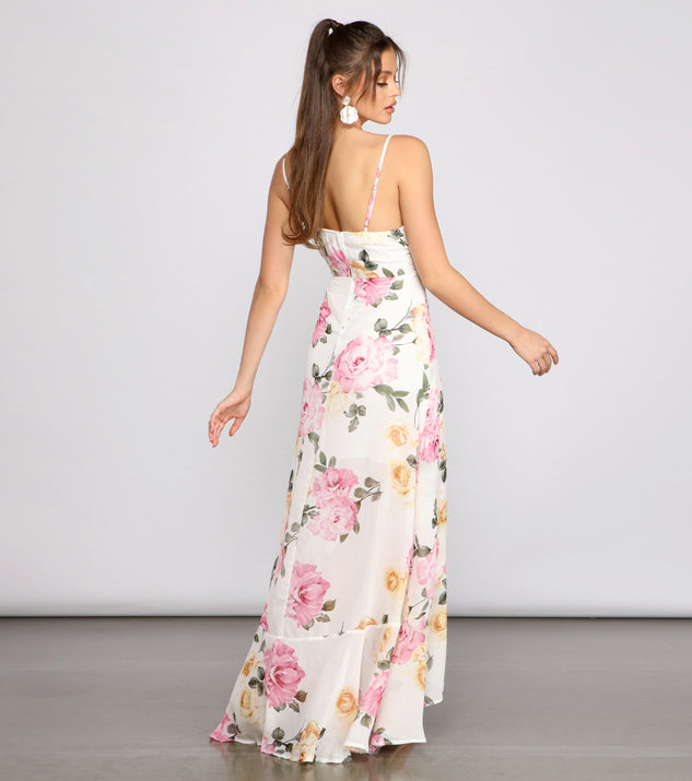 Aleena Formal Ruffled Chiffon Floral Dress & Windsor