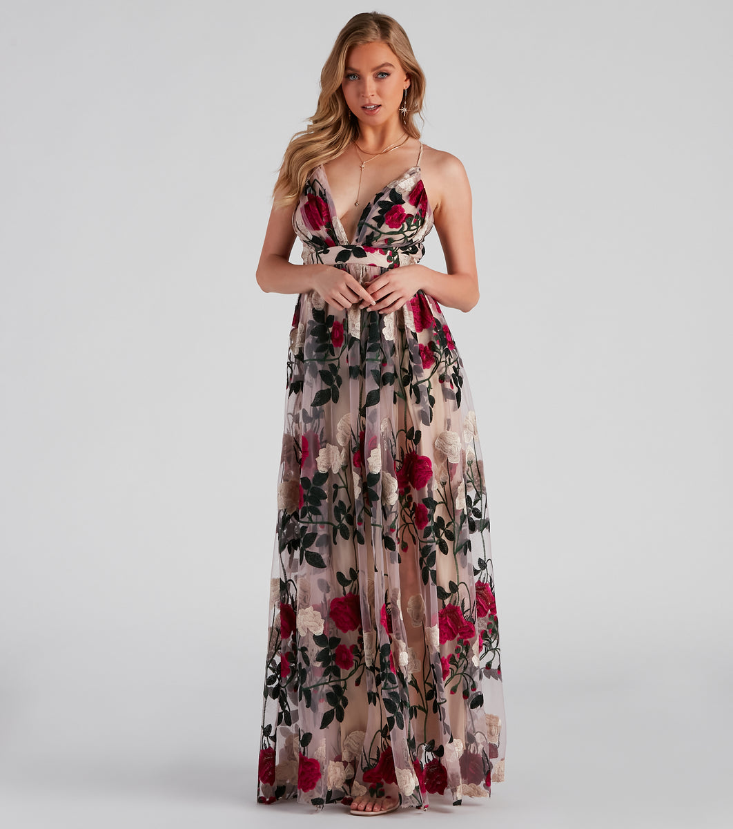 Charena Formal Embroidered Floral Tulle Dress & Windsor