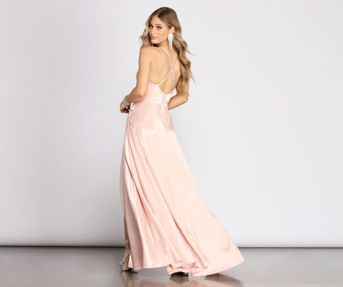 Elaina Formal Satin Cowl A-Line Dress