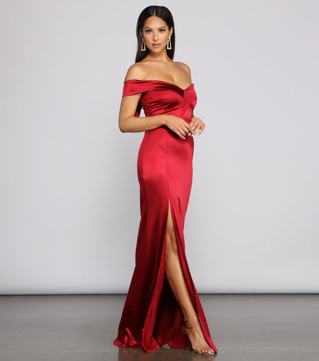Grecia Formal High Slit Satin Dress & Windsor