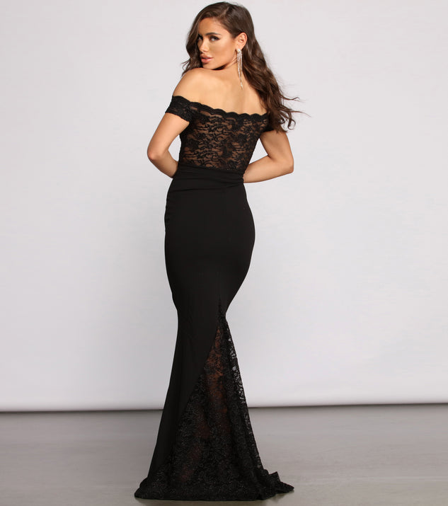 Sierra Formal Off the Shoulder Glitter and Lace Dress & Windsor