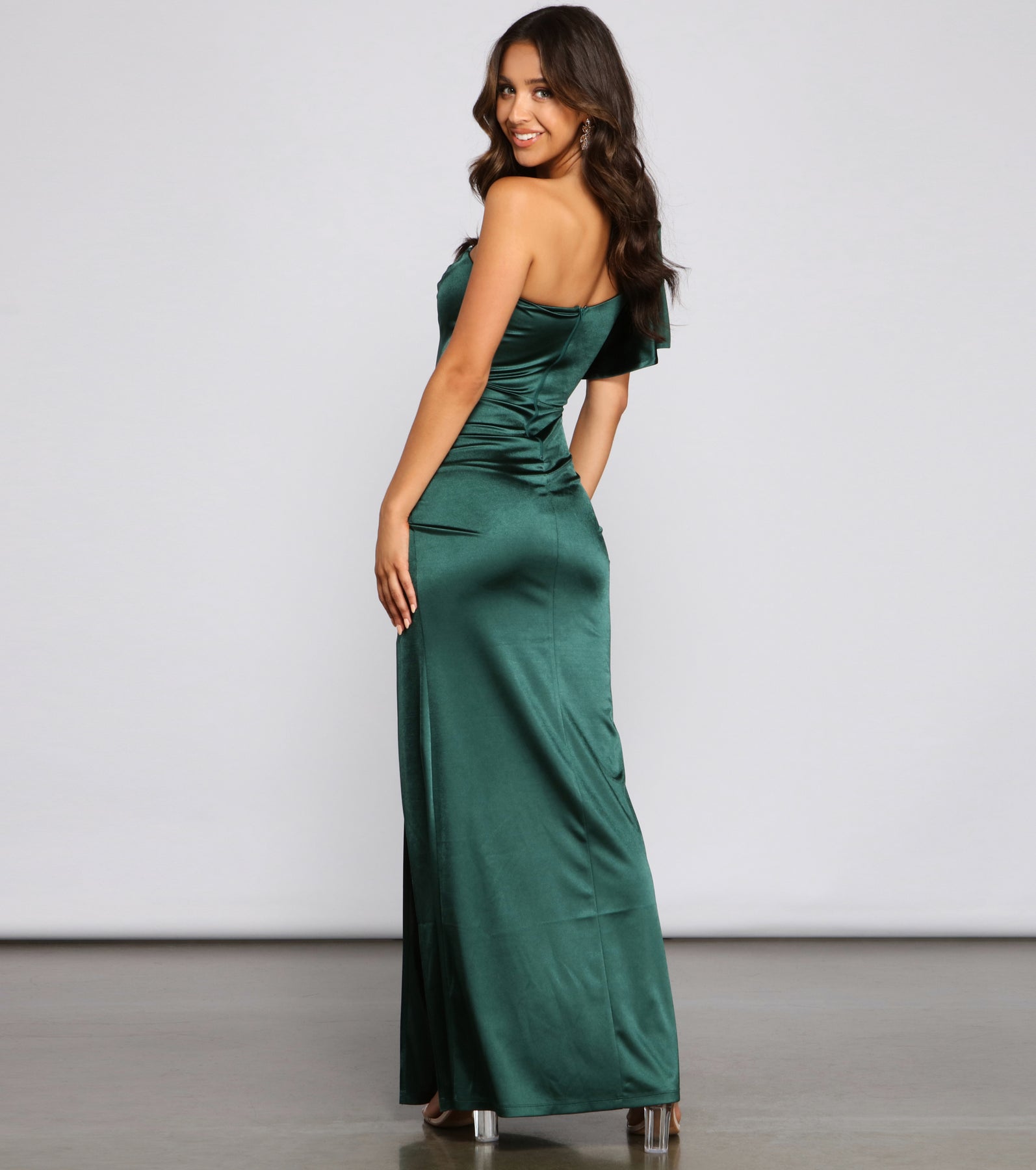 Charmaine Formal One-Shoulder Satin Dress & Windsor