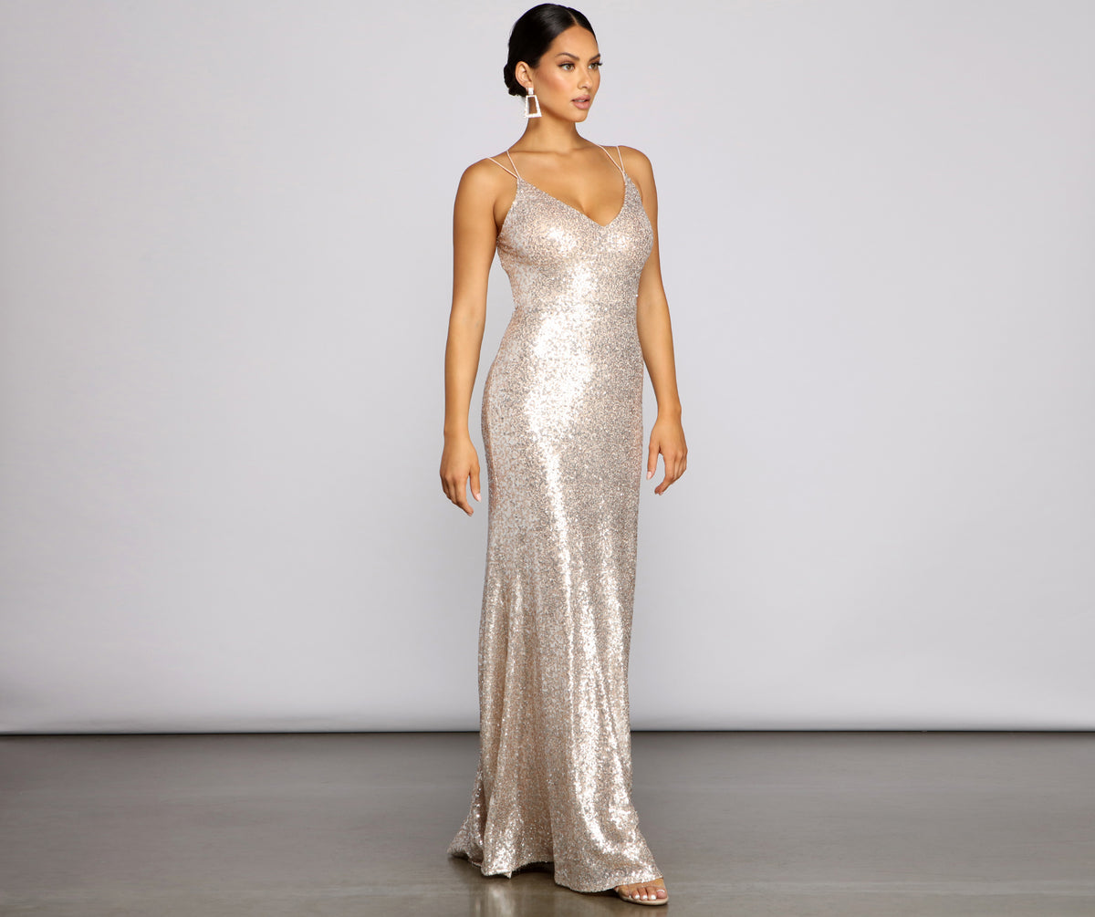 Elena Sequin Open-Back Formal Dress