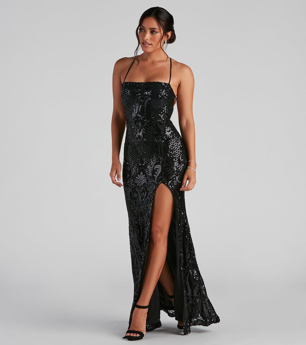 Azalea Formal High Slit Sequin Dress