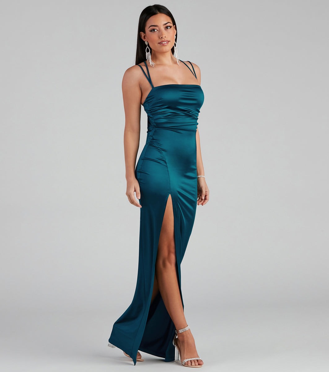 Selena High-Slit Satin Formal Dress