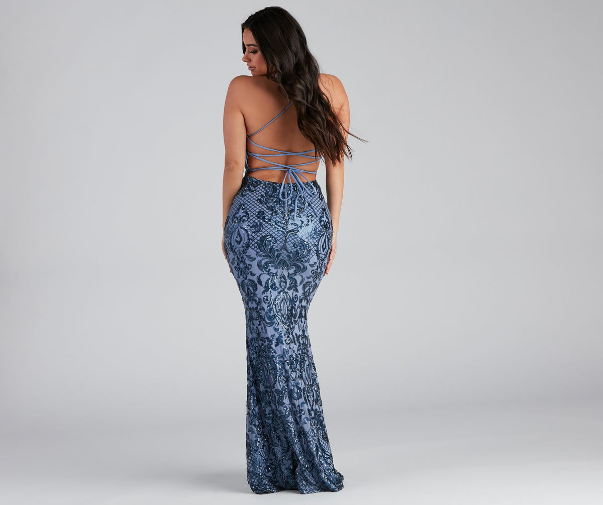 Jayce Sequin Lace-Up Mermaid Formal Dress