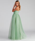 Larissa Formal Tulle Glitter  Green Prom Gown is a gorgeous pick as your 2023 prom dress or formal gown for wedding guest, spring bridesmaid, or army ball attire!