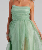 Larissa Formal Tulle Glitter  Green Prom Gown is a gorgeous pick as your 2023 prom dress or formal gown for wedding guest, spring bridesmaid, or army ball attire!