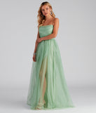 Larissa Formal Tulle Glitter  Green Prom Gown is a gorgeous pick as your 2023 prom dress or formal gown for wedding guest, spring bridesmaid, or army ball attire!