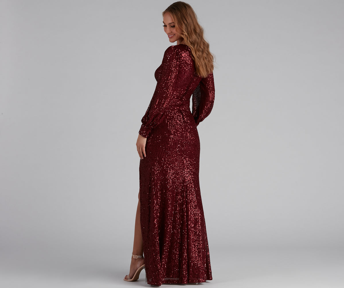 Kaelyn Sequin V-Neck Slit Formal Dress