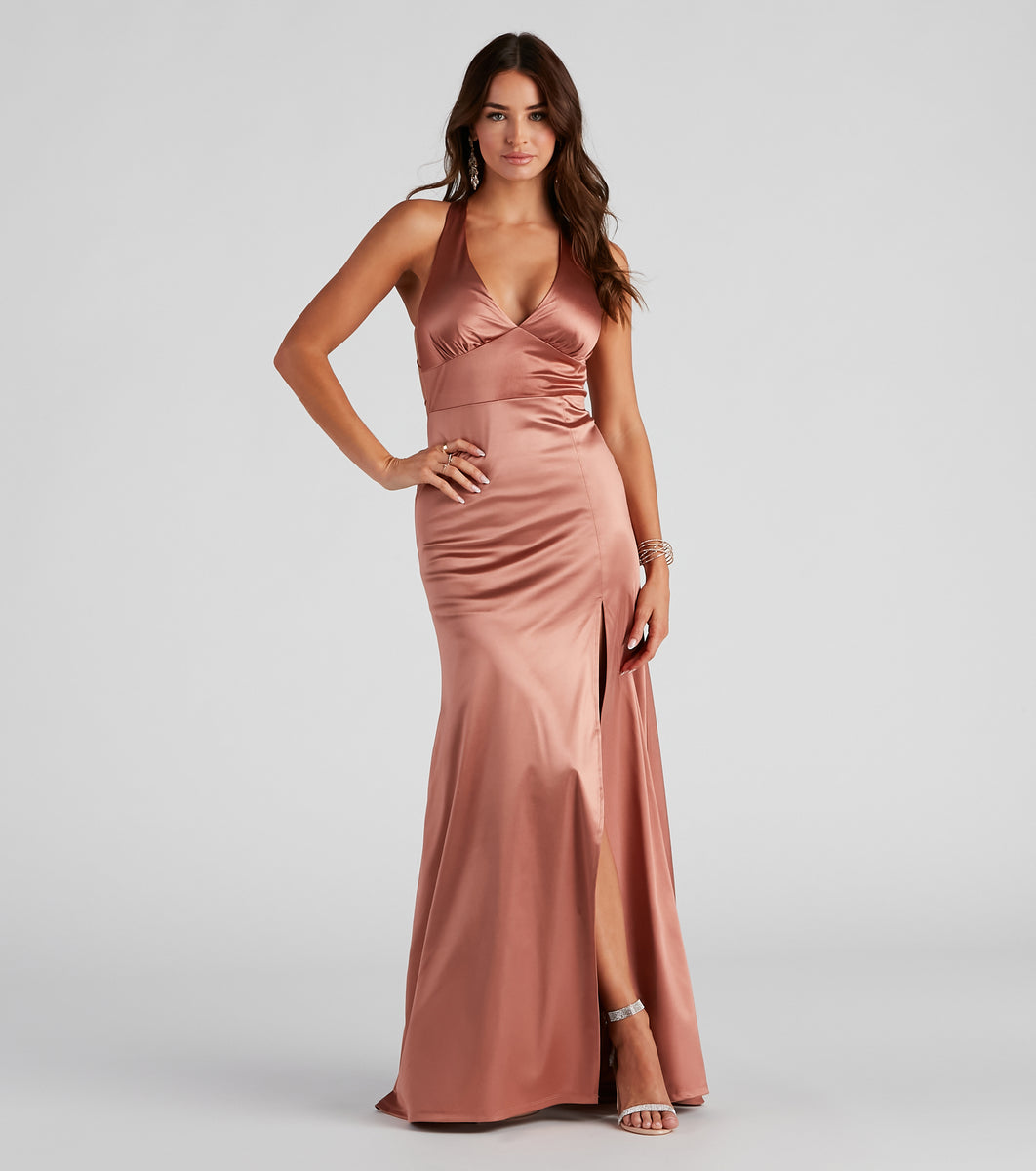 Cindy Formal Satin V-Neck Long Dress & Windsor