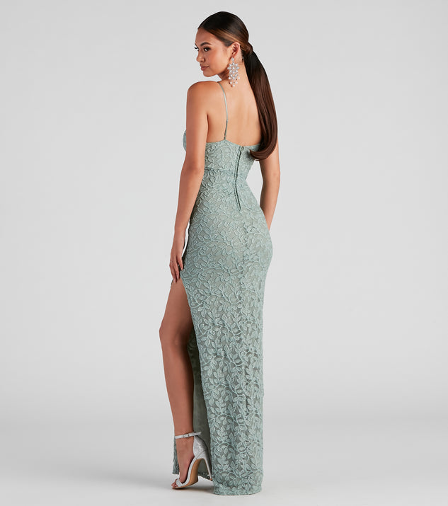 Marylou Lace Mesh Plunge Neck Formal Dress | Windsor