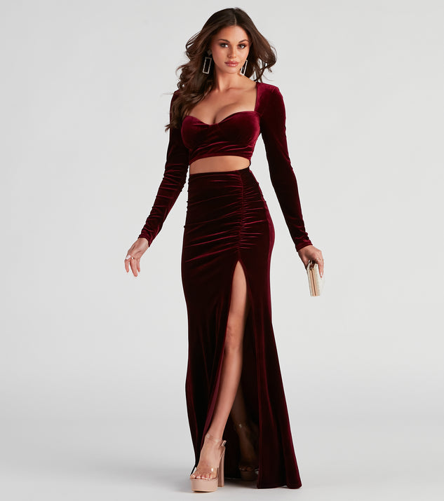 B233074 Sophisticated Stretch Velvet Gown with Mini Sleeves and