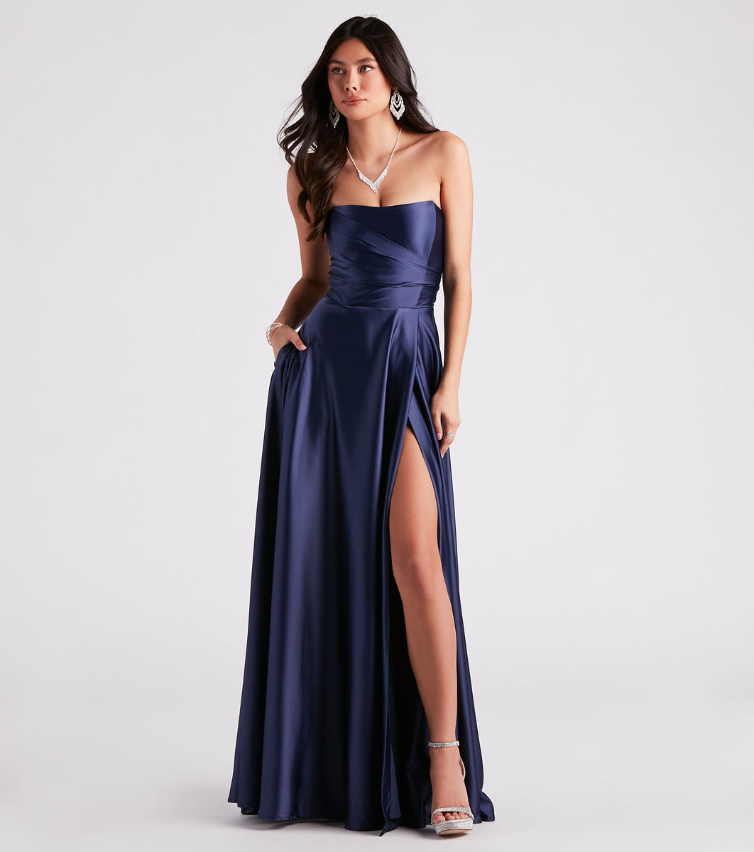 Briana Formal Satin Strapless A-Line Dress