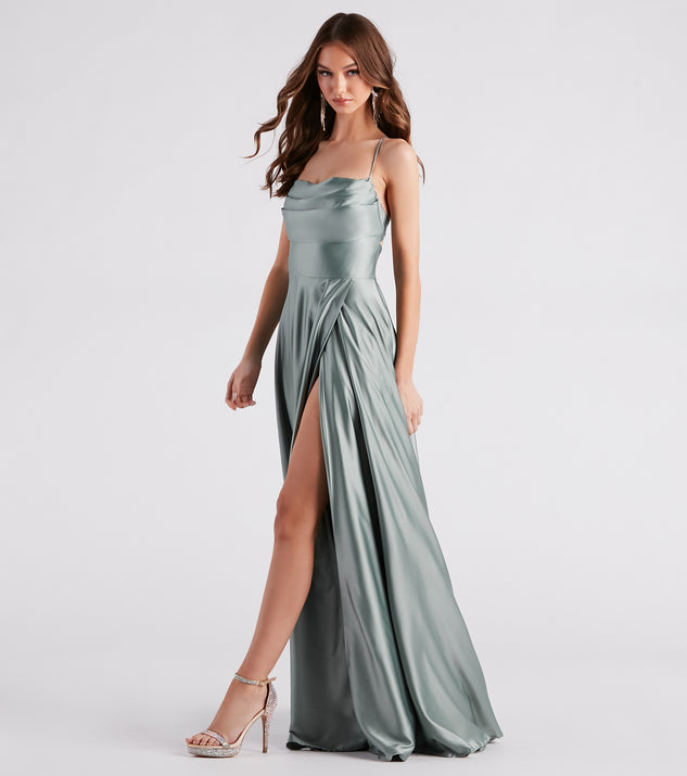 Elaina Formal Satin Cowl A-Line Dress