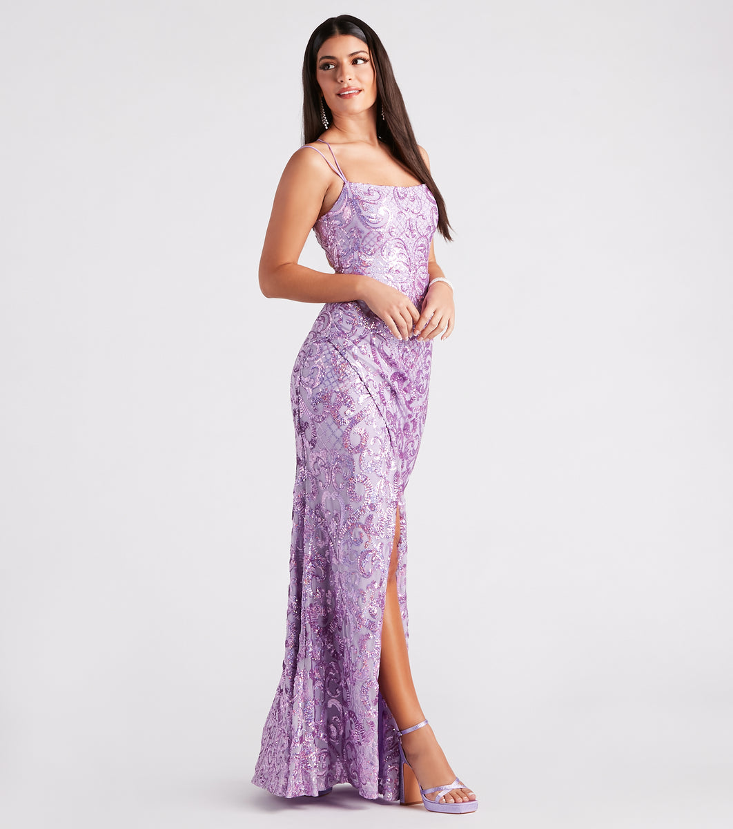 Violet Formal Glitter Sequin Mermaid Dress & Windsor