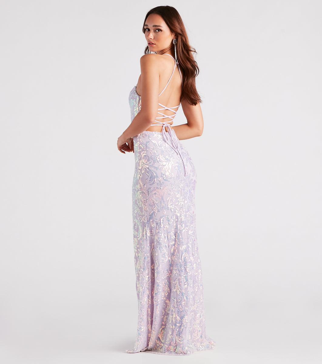 Jayleen Formal Sequin Lace-Up A-Line Dress