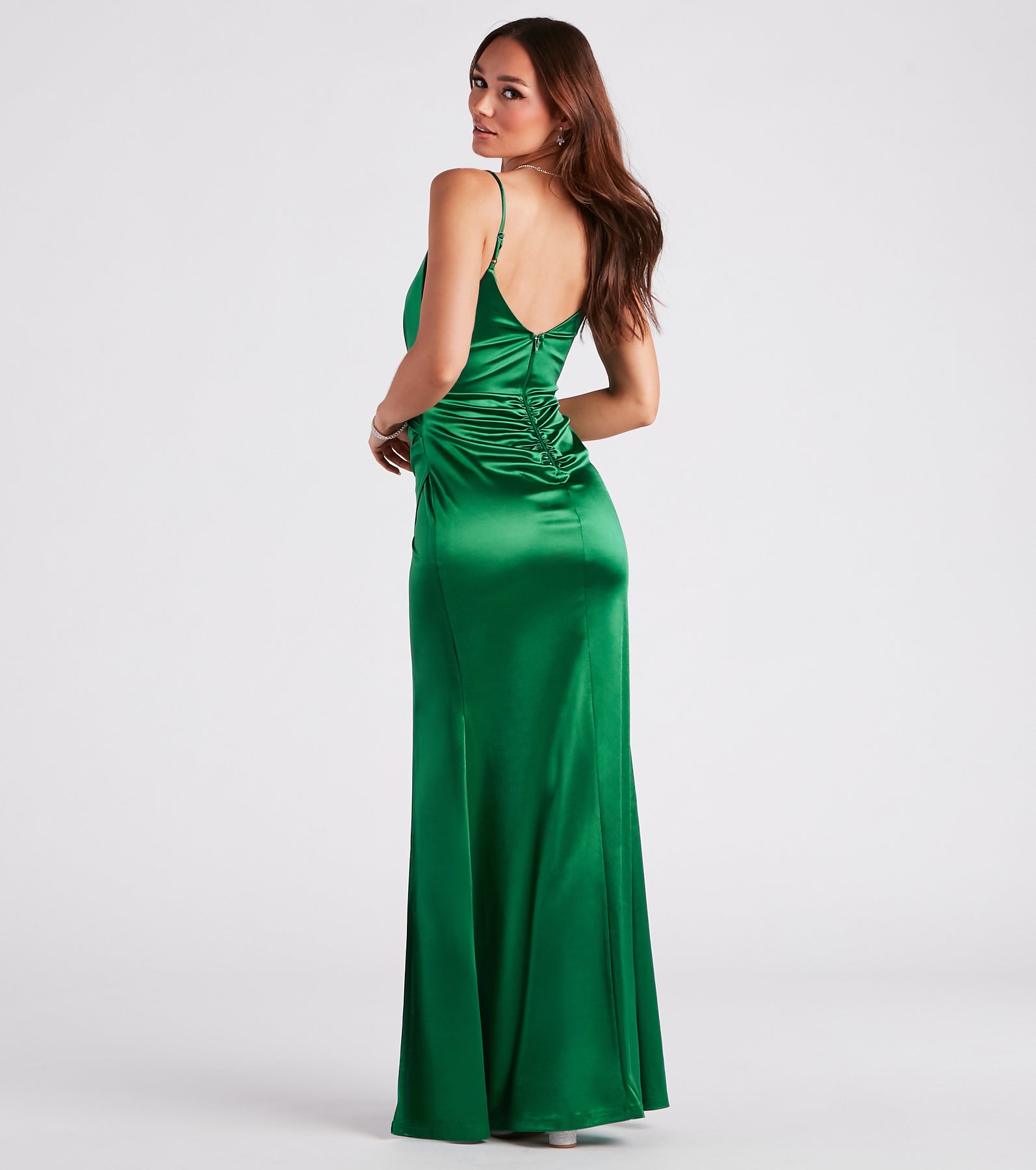 Kiley Formal Satin V-Neck Long Dress & Windsor