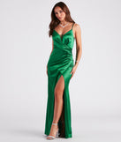 Kiley Formal Satin V-Neck Long Dress creates the perfect summer wedding guest dress or cocktail party dresss with stylish details in the latest trends for 2023!