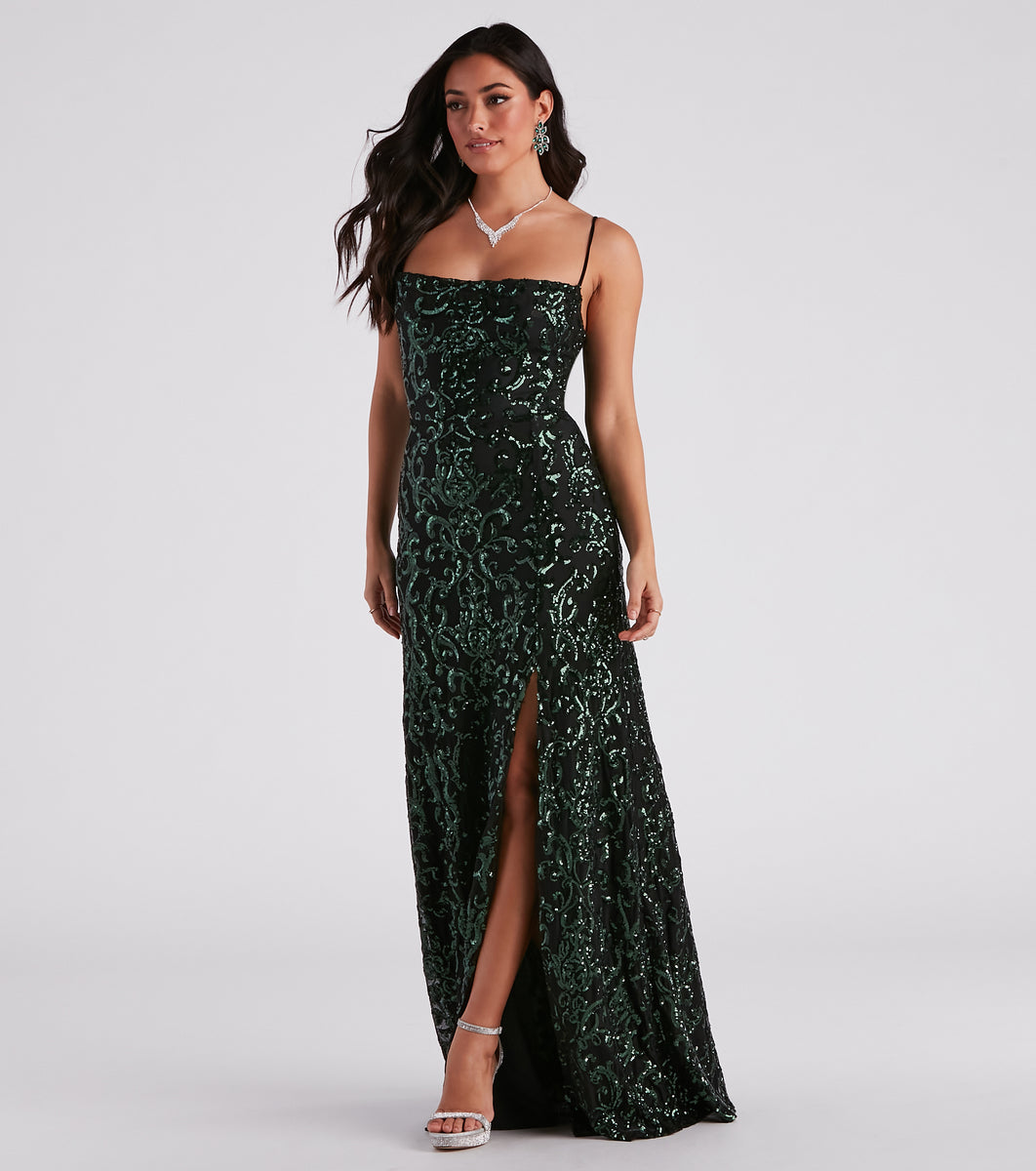 Melissa High Slit Sequin Formal Dress & Windsor