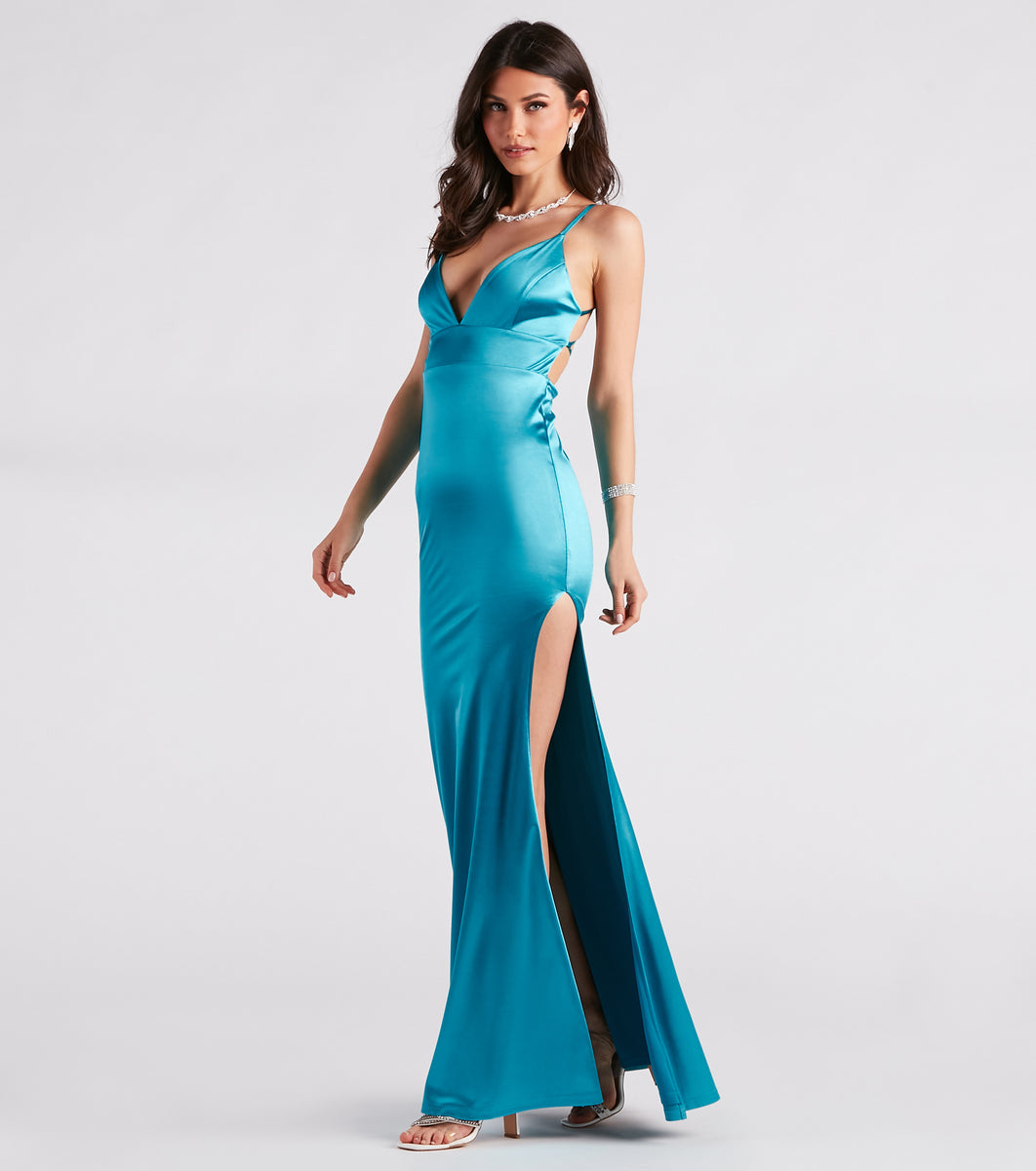 Jessa Formal Satin V-Neck Mermaid Dress