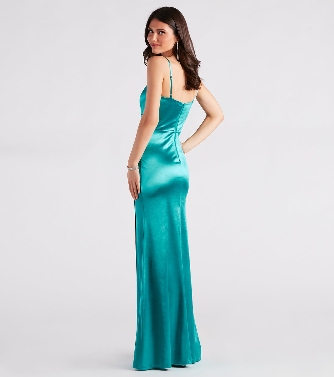 Tina Formal Satin Mermaid Wrap Dress