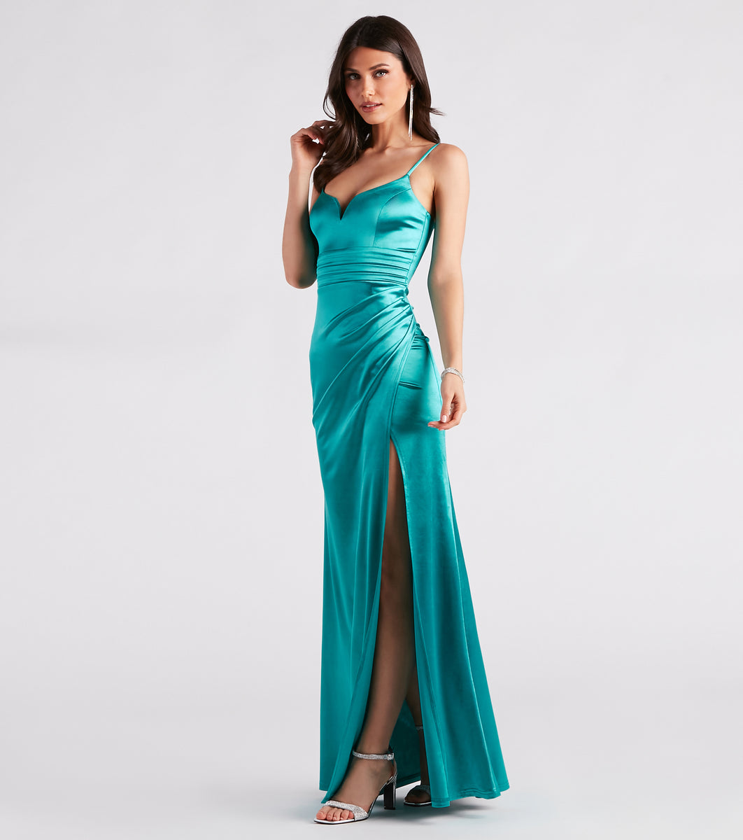 Tina Formal Satin Mermaid Wrap Dress