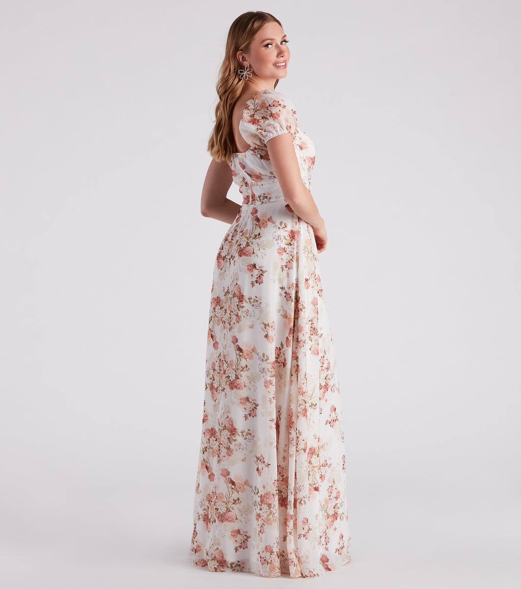 Sharon Formal Floral Chiffon A-Line Dress